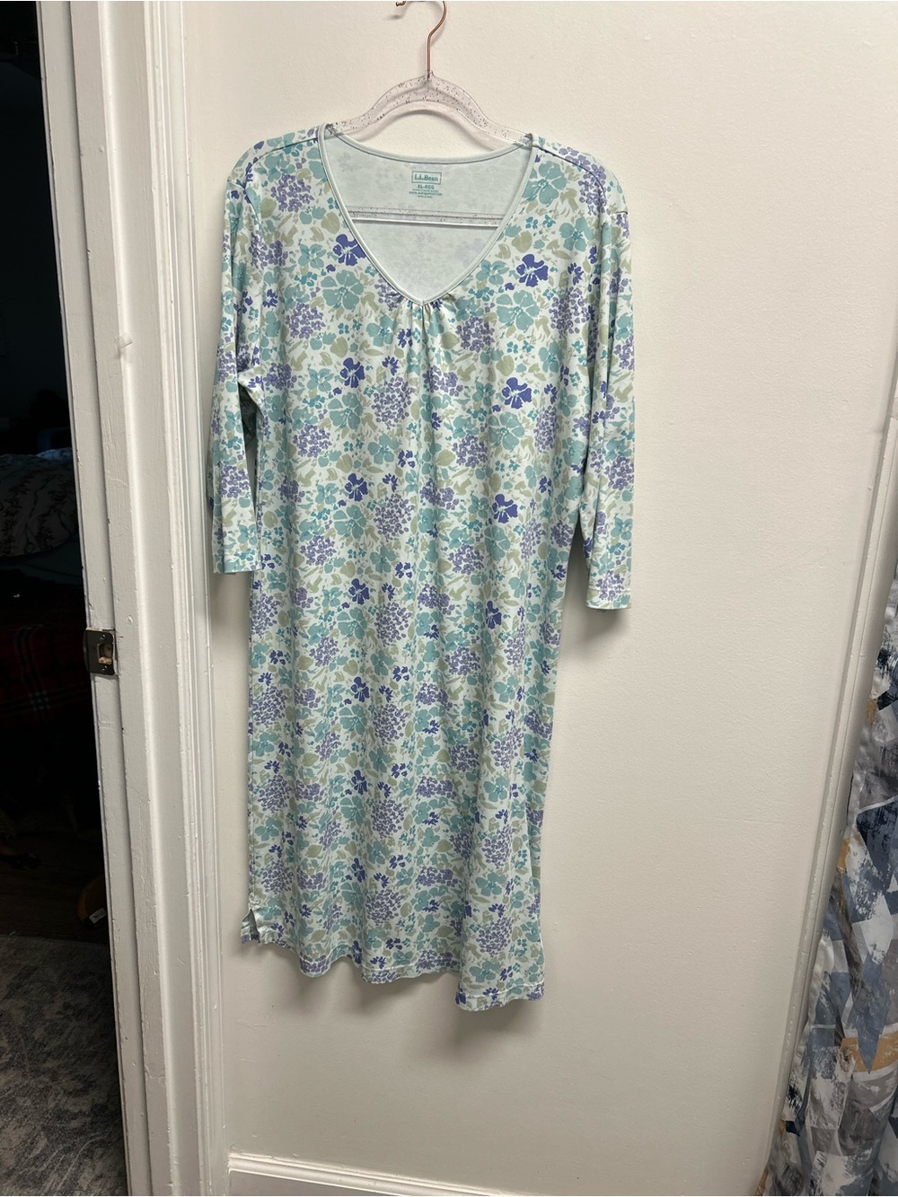 L.L. Bean Supima Cotton Floral Nightgown in Light Blue and Lavender